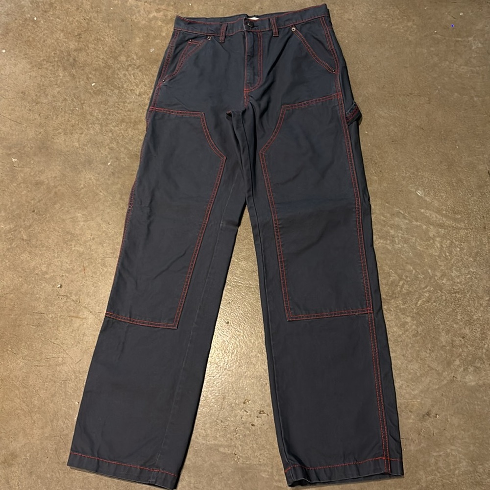 BDG Urban Outfitters utility wide straight leg pants grey w/ orange stitch sz 27
